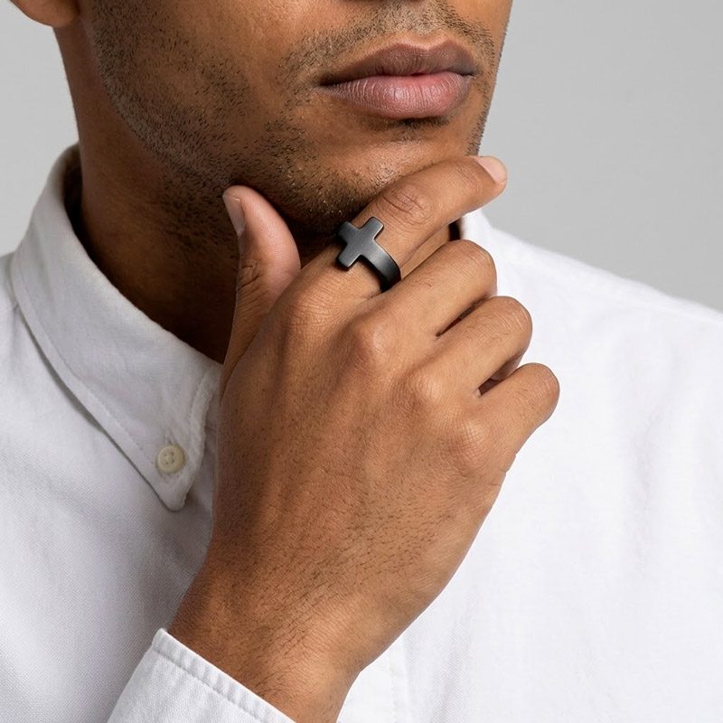 Mens Black Cross Ring large Mens Black Cross Ring large