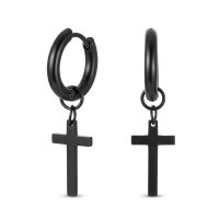 mens dangle cross earrings black kyros