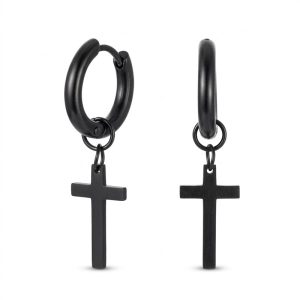 mens dangle cross earrings black kyros