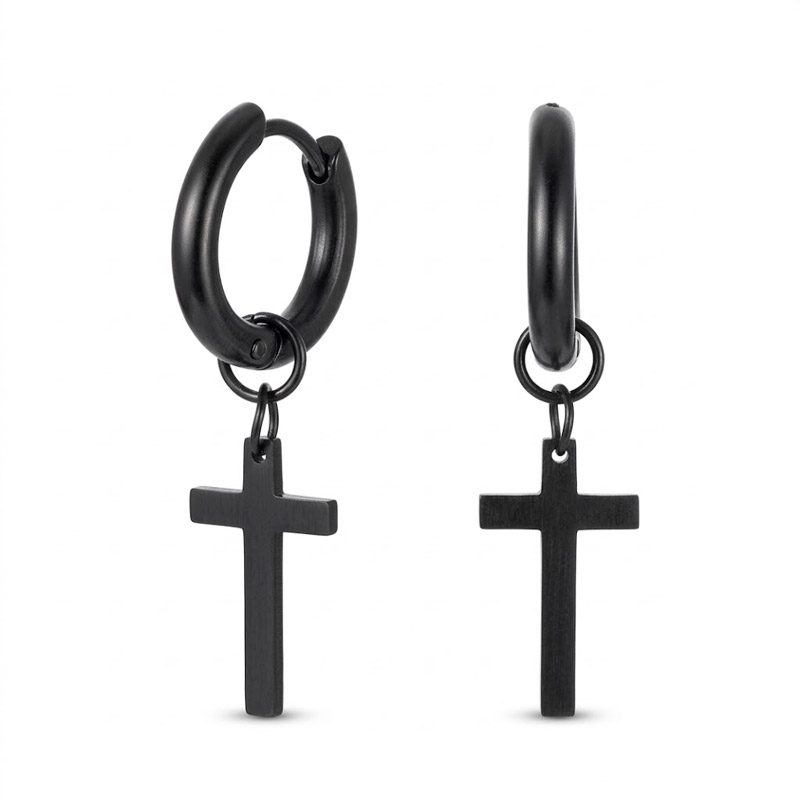 mens dangle cross earrings black kyros mens dangle cross earrings black kyros