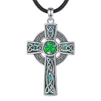 mens irish cross necklace leather chain 24"