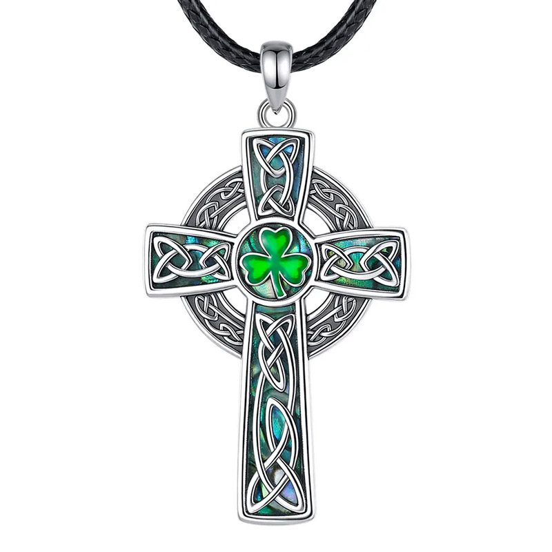 mens irish cross necklace leather chain 24" mens irish cross necklace leather chain 24"