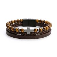 Mens Leather Cross Bracelet