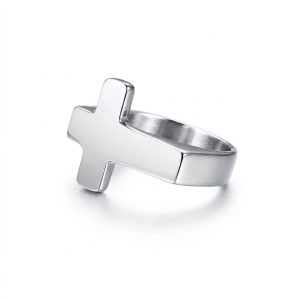 Mens Silver Cross Ring​ Stainless Steel signet band