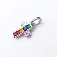 Multicolor Cross Pendant 925 silver sterling with zircon cubic stone multicolor no chain