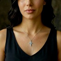 Natural aquamarine stone oval cross necklace for womens