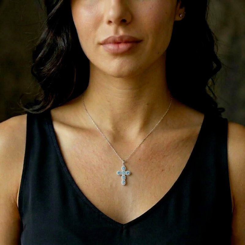 Natural aquamarine stone oval cross necklace for womens Natural aquamarine stone oval cross necklace for womens