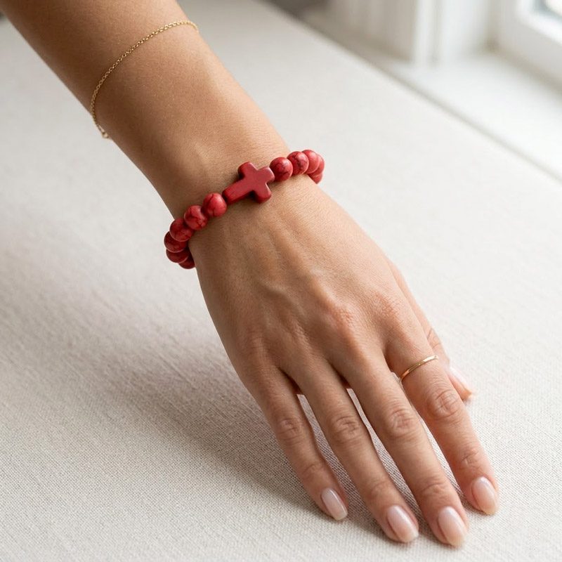 Red Cross Bracelet beaded for womens or mens Red Cross Bracelet beaded for womens or mens