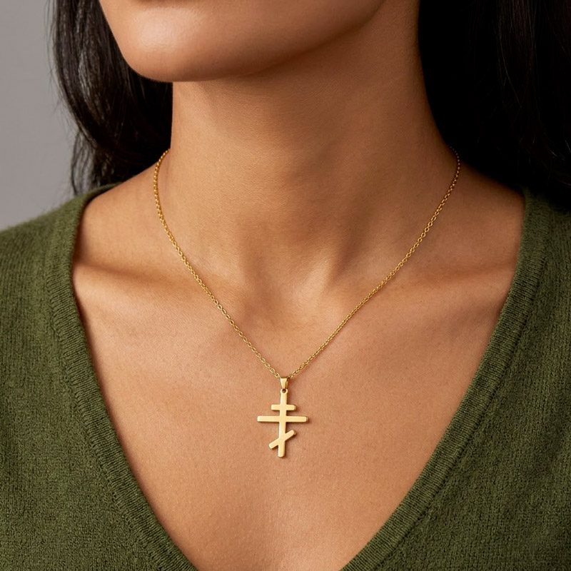 Russian Orthodox Cross Necklace Gold stainless steel for womens Russian Orthodox Cross Necklace Gold stainless steel for womens