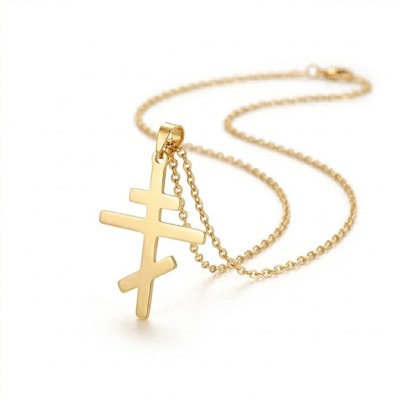 Russian Orthodox Cross Necklace Gold stainless steel 14k gold pvd Russian Orthodox Cross Necklace Gold stainless steel 14k gold pvd