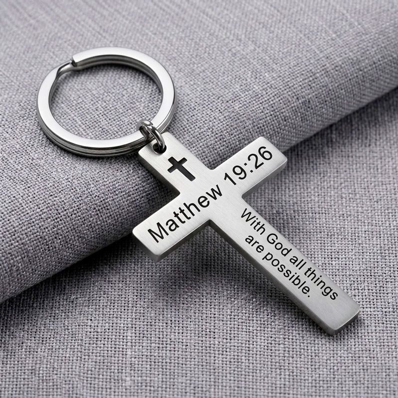 Scripture Keychain verse 19:28 bible cross stainless steel Scripture Keychain verse 19:26 bible cross stainless steel