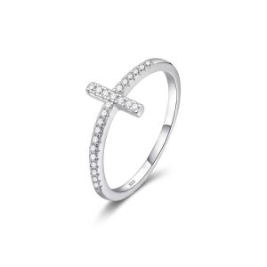 sideways cross ring silver