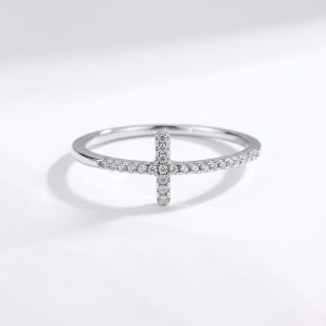 Sideways Cross Ring 925 sterlign silver with zircon cubic diamond size 5 to 11