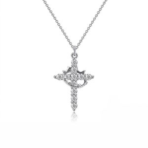 Silver Cross Necklace with Crown – Reyna