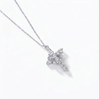 Silver Cross Necklace with Crown Stainless Steel