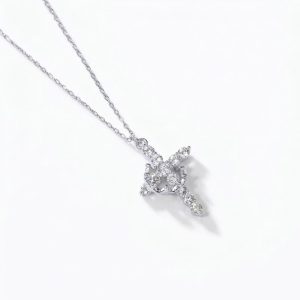 Silver Cross Necklace with Crown Stainless Steel