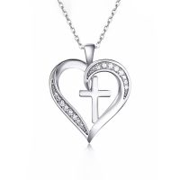 silver heart and cross necklace