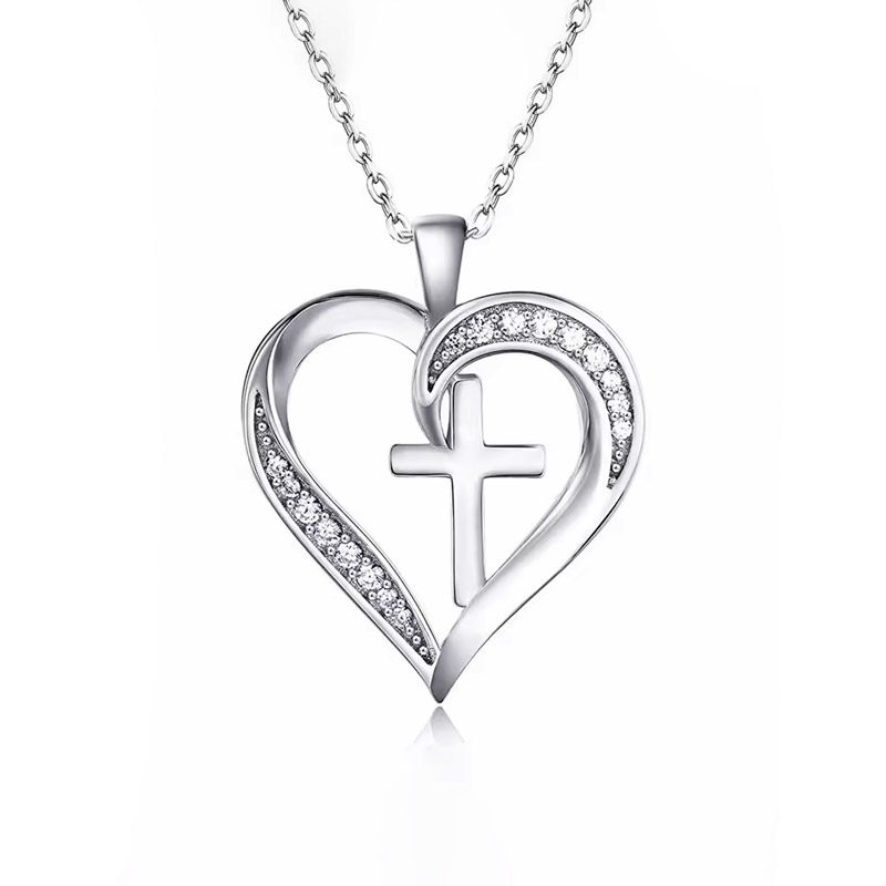 silver heart and cross necklace silver heart and cross necklace