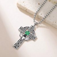 Silver Irish Cross Necklace stainless steel with clover