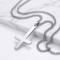 silver upside down cross necklace 24"