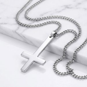 silver upside down cross necklace 24"