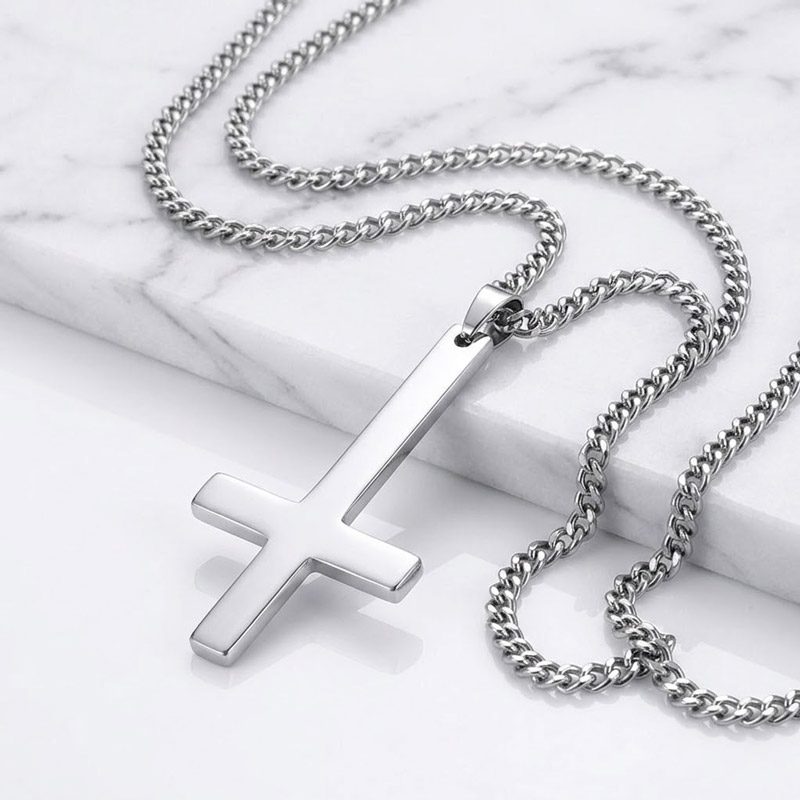 silver upside down cross necklace 24" silver upside down cross necklace 24"
