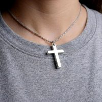 Simple Silver Cross Pendant 925 silver sterling for mens thickness: 0.16 in