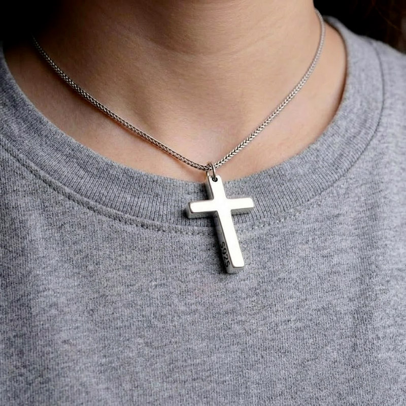Simple Silver Cross Pendant 925 silver sterling for mens thickness: 0.16 in