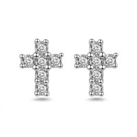Small Cross Diamond Earrings 925 silver sterling, cz pavé