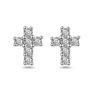 Small Cross Diamond Earrings 925 silver sterling, cz pavé