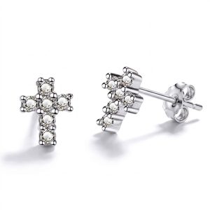 Small Cross Diamond Earrings 925 silver sterling, cz pavé