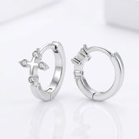 Small Cross Hoop Earrings 925 sterling silver, zircon cubic, huggies earring cross