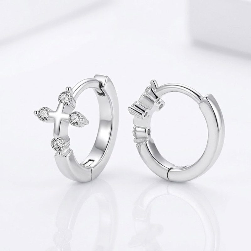 Small Cross Hoop Earrings 925 sterling silver, zircon cubic, huggies earring cross Small Cross Hoop Earrings 925 sterling silver, zircon cubic, huggies earring cross