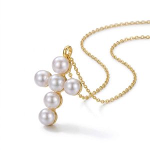 Small Pearl Cross Necklace gold 14k pvd stainless steel
