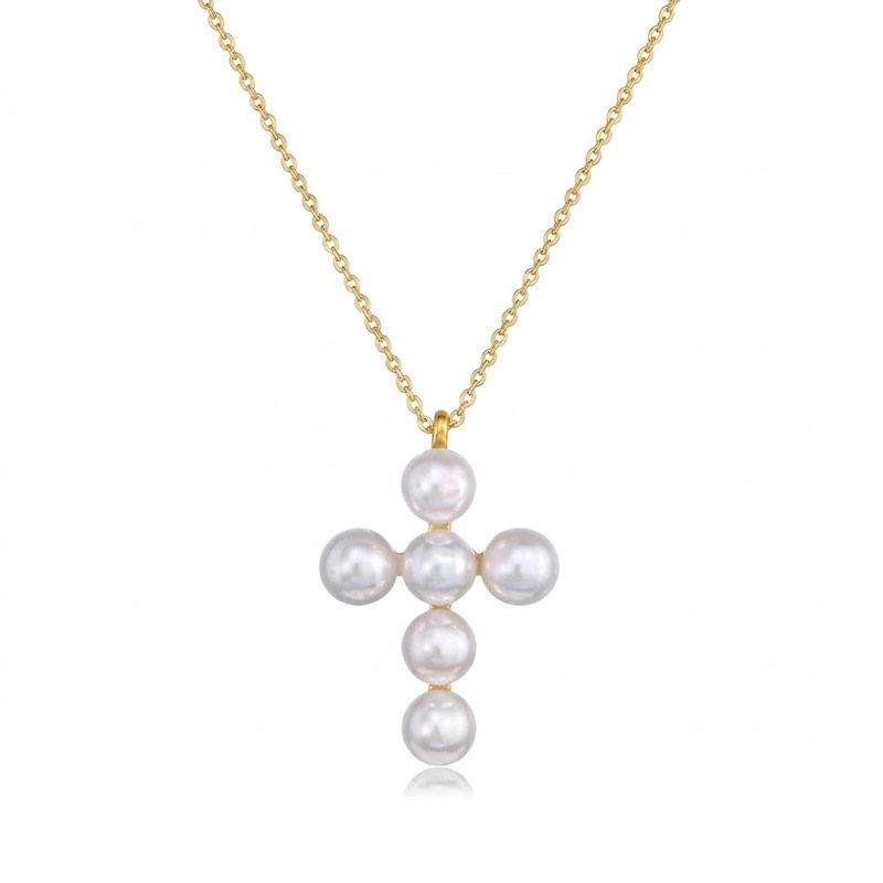 small pearl cross necklace