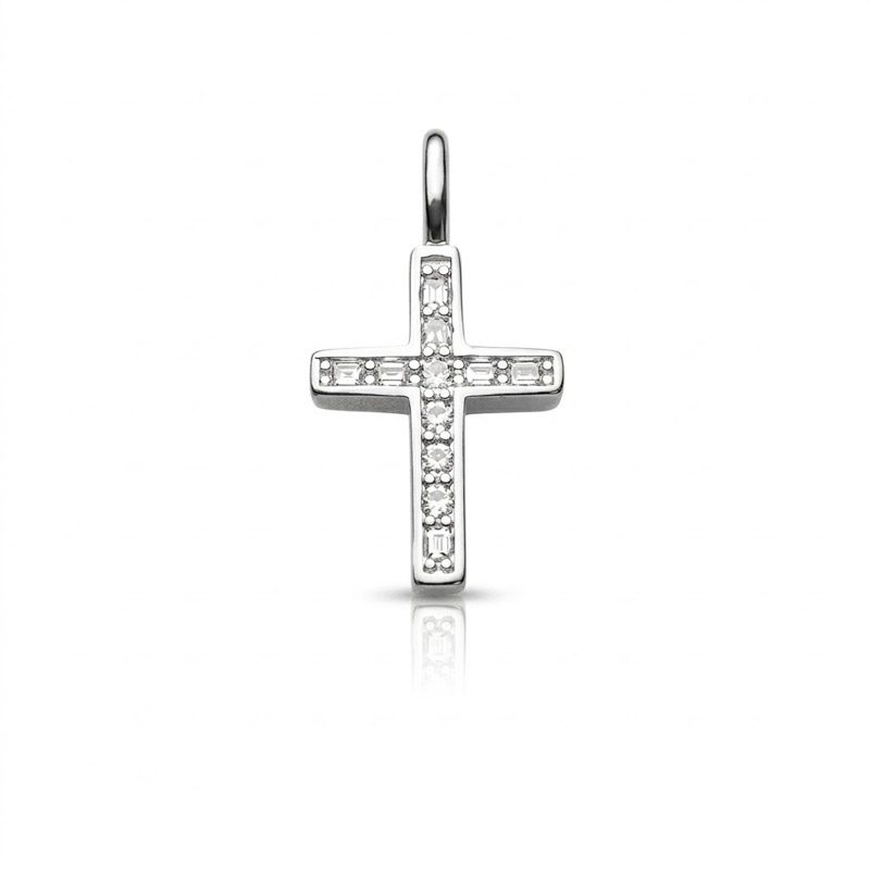 small sterling silver cross pendant with zircon stone, no chain