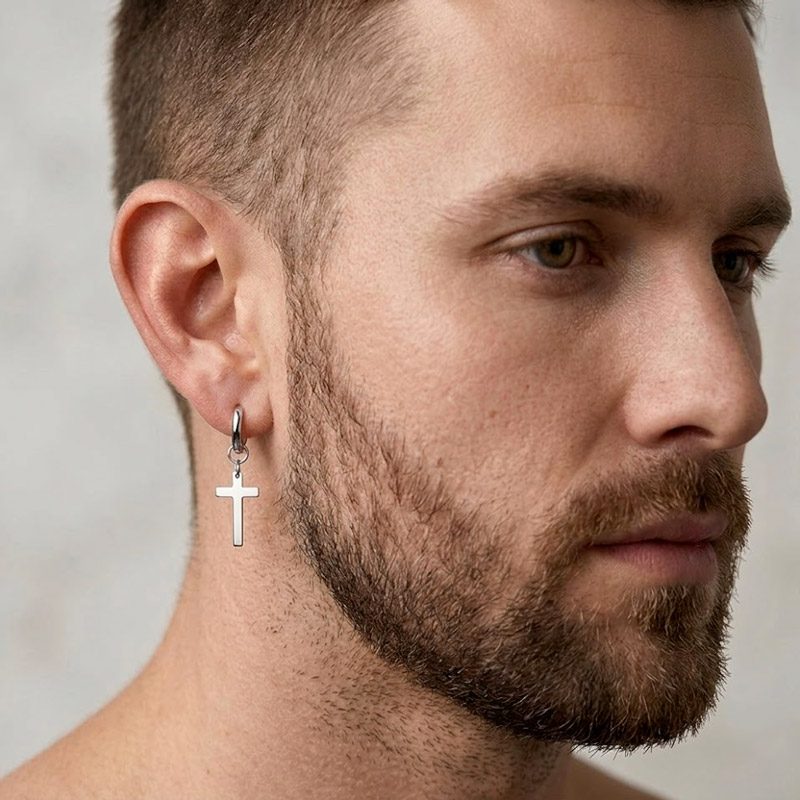 Stainless Steel Cross Earrings dangle huggies hoop for Men Stainless Steel Cross Earrings dangle huggies hoop for Men