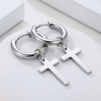 Stainless Steel Cross Earrings dangle huggies hoop for Men