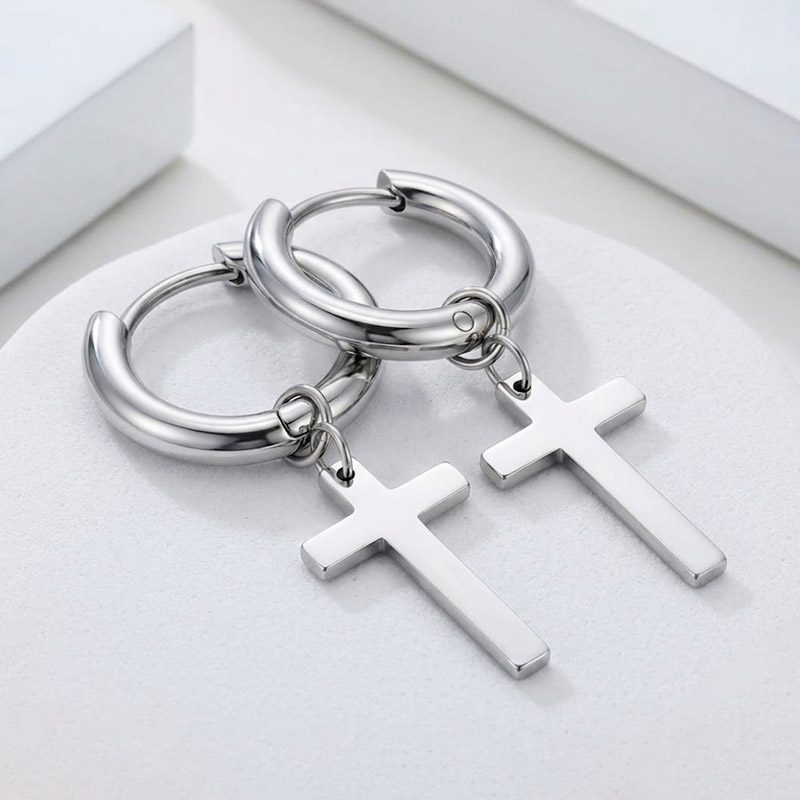 Stainless Steel Cross Earrings dangle huggies hoop for Men Stainless Steel Cross Earrings dangle huggies hoop for Men