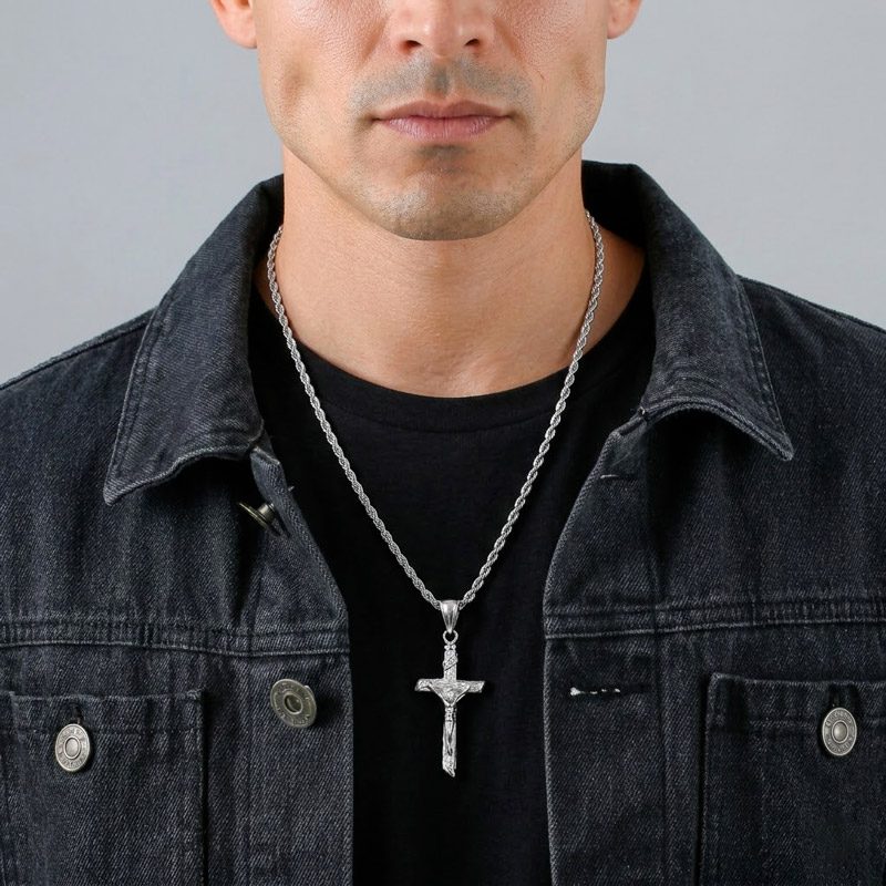 stainless steel crucifix necklace for mens chain 24" stainless steel crucifix necklace for mens chain 24"