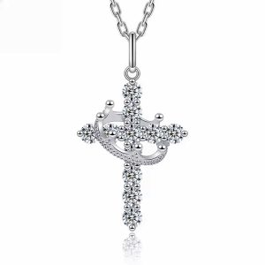 sterling silver cross and crown necklace