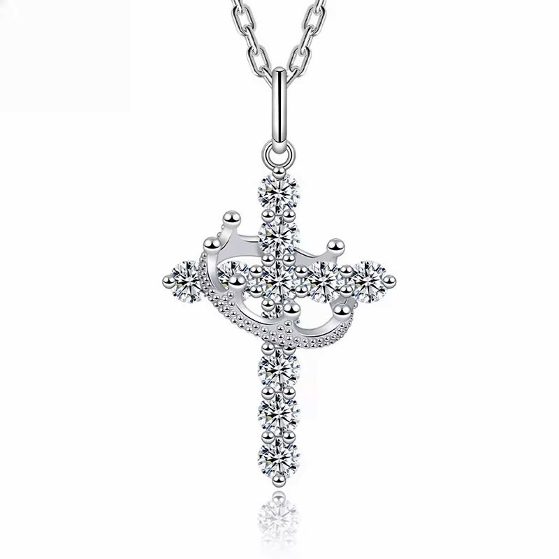 sterling silver cross and crown necklace