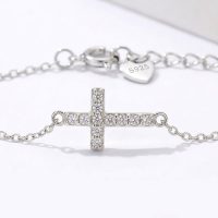 925 Sterling Silver Cross Bracelet ajustable with zircon cubic stone