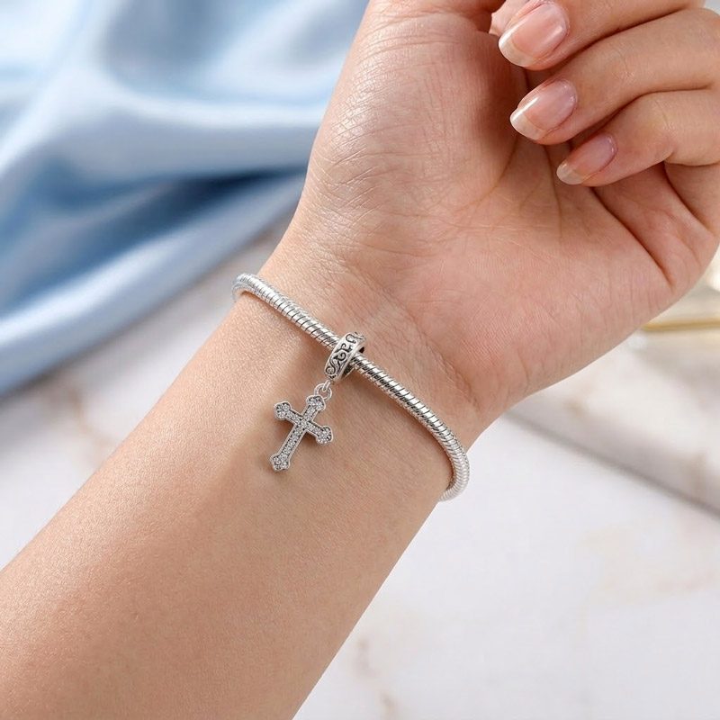 925 Sterling Silver Cross Charm for bracelet style Pandora for womens or mens 925 Sterling Silver Cross Charm for bracelet style Pandora for womens or mens