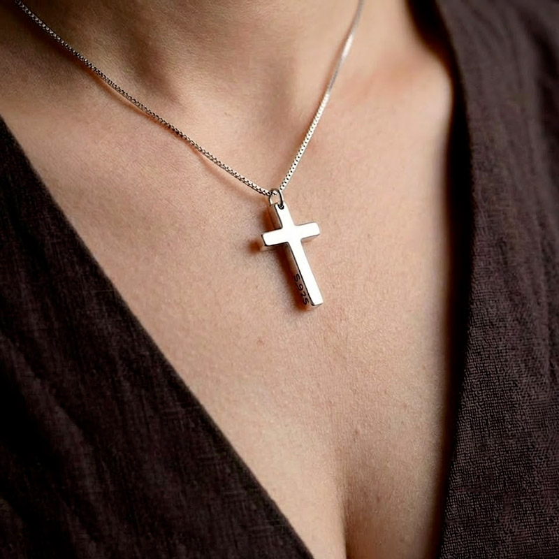 925 Sterling Silver Cross Pendant thickness: 0.12 in for Women