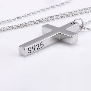 925 Sterling Silver Cross Pendant small with thickness: 0.12 in