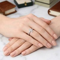 Sterling Silver Diamond Cross Ring with zircon, unisex