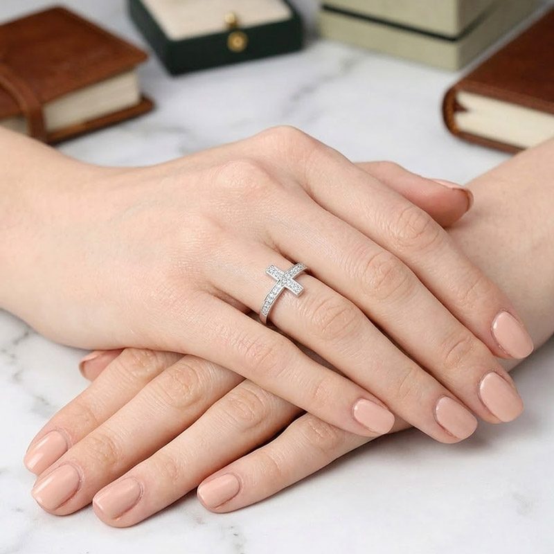 Sterling Silver Diamond Cross Ring with zircon Sterling Silver Diamond Cross Ring with zircon, unisex