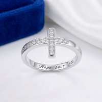 Sterling Silver Diamond Cross Ring engraving "Hope Love"