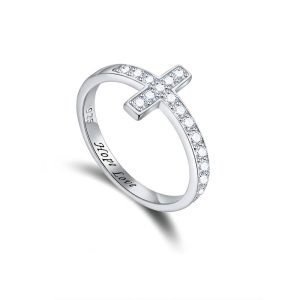 Sterling Silver Diamond Cross Ring